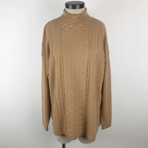 Spunky Vintage Pullover Einheitsgröße Stehkragen Oversize hellbraun Struktur Strick Acryl USA - Bild 1 von 13