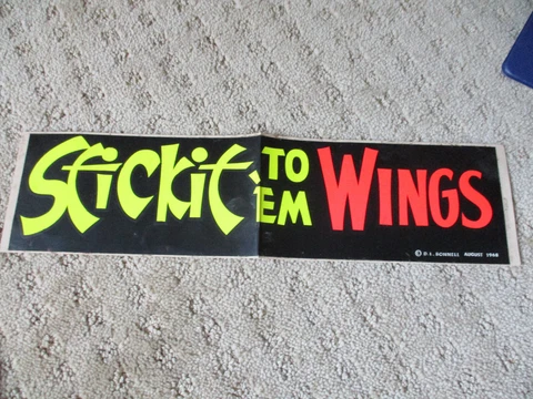 Detroit Red Wings "Stickit To em Wings" Original 1968 Hockey 3x14 Bumper Sticker Cover