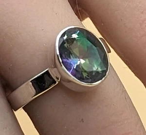 New 925 Sterling Silver Natural Oval Mystic Topaz Gemstone Solitaire Ring - Picture 1 of 12