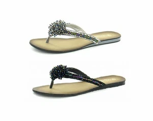 Infradito Da Donna Spot On Nere In Satin E In Satin Argento F0474 - Foto 1 di 11