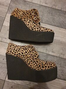 Underground Wulfrun Creeper Leopard Pony Suede Ladies Platform  Shoes Size 5 Uk