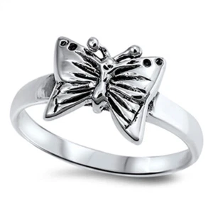 Antiqued Butterfly Friendship Animal Ring .925 Sterling Silver Band Sizes 4-9 - Picture 1 of 4