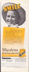 Half Page Print Advertisement- Wheatena Hot Brown Wheat Cereal Boy Hat 1938 507 - Picture 1 of 1