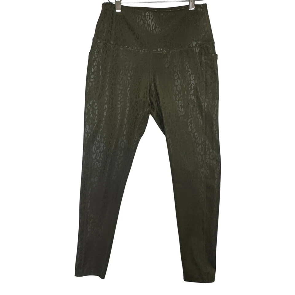 Leggings de bolsillo con estampado de leopardo de lámina de oliva para mujer talla grande Athleisure Foto 1 de 4