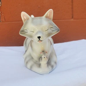 Soporte de cepillo de dientes de cerámica vintage para gato y ratón kitsch lindo cola hinchable 9" - Imagen 1 de 9
