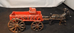 Vintage Cast Iron Goat or Ram pulling Red Express Cart - Picture 1 of 8