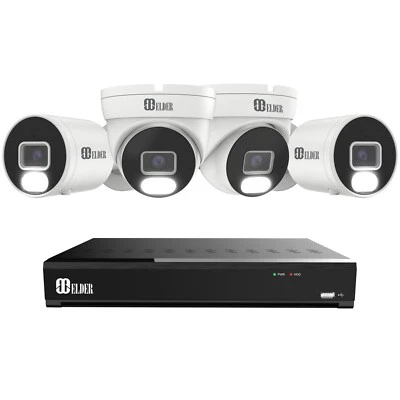 Elder 4K Security Camera System 8MP, 8-Camera Surveillance PoE NVR 2TB DIY Wired - Image 1 of 4