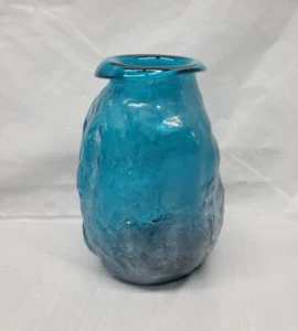 modern glass vase blenko style blue free-form textured vase 4448 - Picture 1 of 24