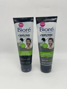 TWO PACK 2 Biore Charcoal Whipped Purifying Mask Oily Skin Intense Cooling 4 Oz - Picture 1 of 2