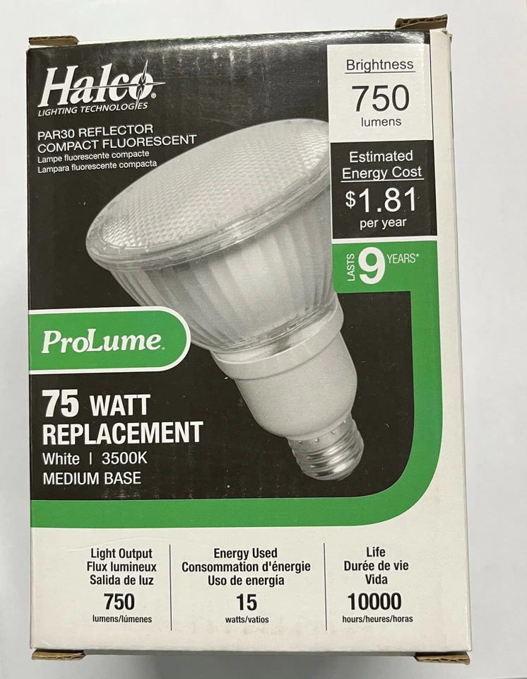 Halco 46002 (6BULBS) 15W PAR30 750 Lumens 3500 Kelvin Med. Base  CFL15/35/PAR30 - Image 1 of 1