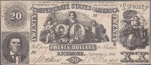 Confederate T20 Twenty Dollar Note - Picture 1 of 2