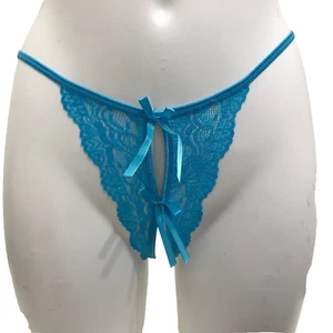 Tanga de encaje azul sin entrepierna abierta talla única ouvert bragas pantalones para mujer - Imagen 1 de 6