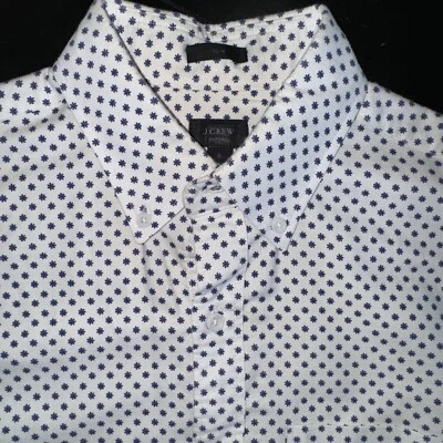 J.CREW men's slim oxford long sl.dress shirt sz small white with small print-EUC - Image 1 of 4