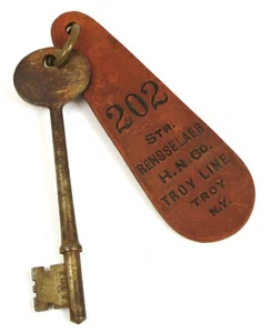 ANTIQUE STEAMER RENSSELAER HUDSON RIVER STEAMBOAT ROOM KEY FOB TROY NEW YORK ! - Picture 1 of 2