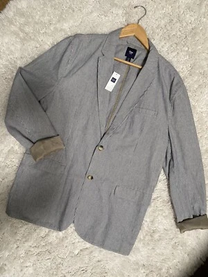 Chaqueta Blazer Gap Para Hombre Talla L Railroad Rayas Azul Blanco Mangas Enrollables NUEVA $79 Foto 1 de 4