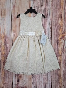 Mia Juliana Girls Ivory Sleeveless Lace Dress ~ Special Occasion ~ Size 6 - Picture 1 of 8