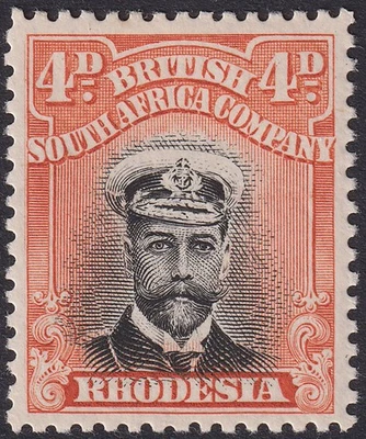 Rhodesia 1913 KGV Admiral 4d Black and Orange-Red Die I p14 Mint SG211 cat £18 - Image 1 of 2