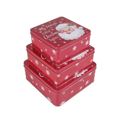 Christmas Tin Gift Box Santa Tinplate Candy Cookie Jars Square Candy Storage ... - Image 1 of 4