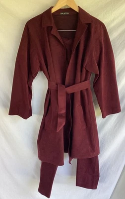 Vintage 70’s HALSTON Burgundy Red Suede Belted Jacket Coat Pants Suit - Image 1 of 4
