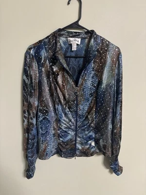 Joseph Ribkoff Cremallera Completa Top/Chaqueta Adornos Abstractos Talla 14 Grande Azul Foto 1 de 4