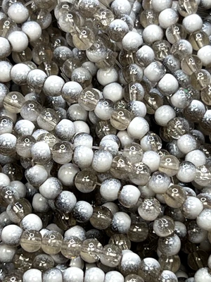 300 4.5mm Two-Tone Crackle Glass Beads Dark Gray & White - Image 1 of 3