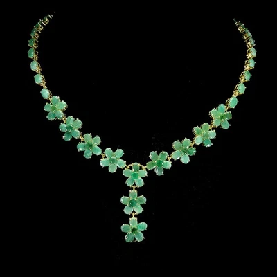 925 Sterlingsilber Halskette Oval Smaragd 6x4mm Blume Edelstein Schmuck 45.7cm - Bild 1 von 4