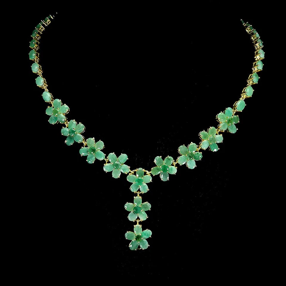 Collar de plata de ley 925 ovalado esmeralda 6x4 mm flor piedras preciosas joyería 18 pulgadas Foto 1 de 4