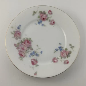 Piatto pane e burro vintage romano V rose rosa oro dorato 6” Germania fiori blu - Foto 1 di 7