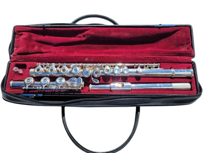 Flauta Yamaha 461 II plata 925 flauta de concierto con desplazamiento llave G B pie estuche rígido Foto 1 de 4