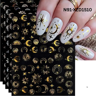 Pegatinas para arte en uñas Sun Moon Star - Calcomanías para uñas tema celestial para manicura hágalo usted mismo Foto 1 de 4