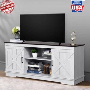 Farmhouse TV Stand 65 in TV Rustic Media Console W/ Barn Doors Storage Vertical - Picture 1 of 6