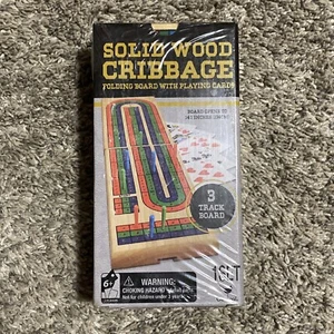 Solid Wood 3 Track Cribbage Set New in Metal Tin with Cards, Pegs - Picture 1 of 1