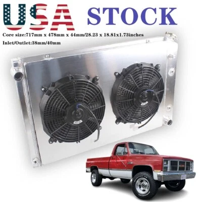 4 Row Radiator With 2Fan Fit 73-87 Chevy C/K C10 C20 K10 K20 GMC C/K1500 2500 V8 - Image 1 of 4