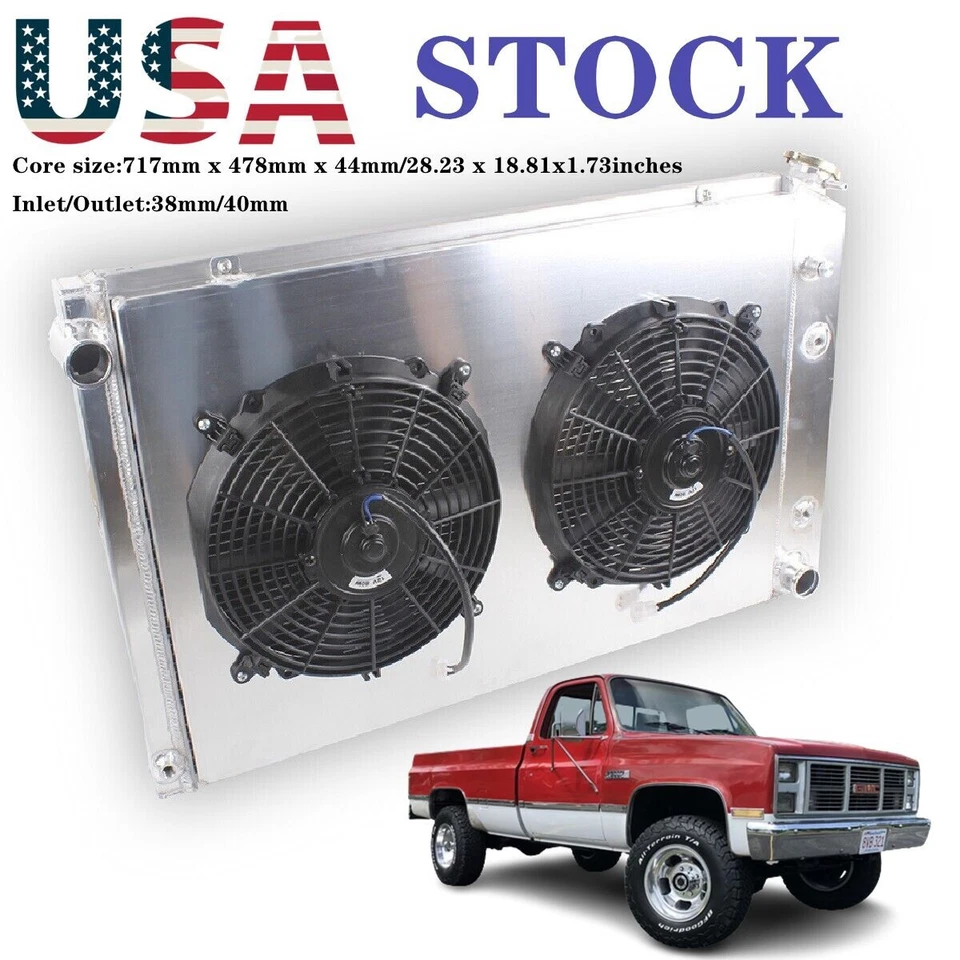 4 Row Radiator With 2Fan Fit 73-87 Chevy C/K C10 C20 K10 K20 GMC C/K1500 2500 V8 - Image 1 of 4