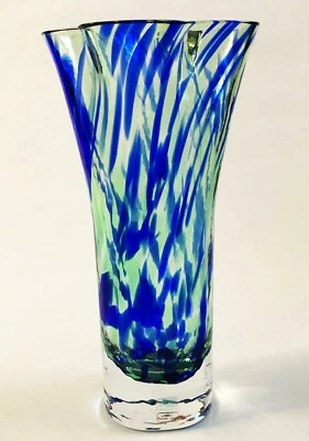 SEA GLASBRUK SWEDEN RENATE STOCK DESIGNED BLUE GREEN 11" VASE SCANDINAVIAN GLASS - Image 1 of 4