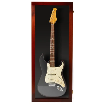 Cherry Finish Guitar Display Case  Solid Hardwood with Felt Back Wall Mount Case - Image 1 of 4