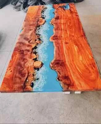 Ocean epoxy dining table top, Live Edge Wooden Table Top, Office Desk Top - Image 1 of 4