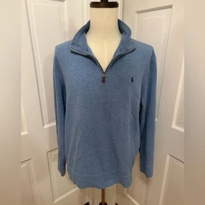 Polo Ralph Lauren Cuarto Cremallera Manga Larga Pullover Poni Suéter XL Azul Lt - Imagen 1 de 9