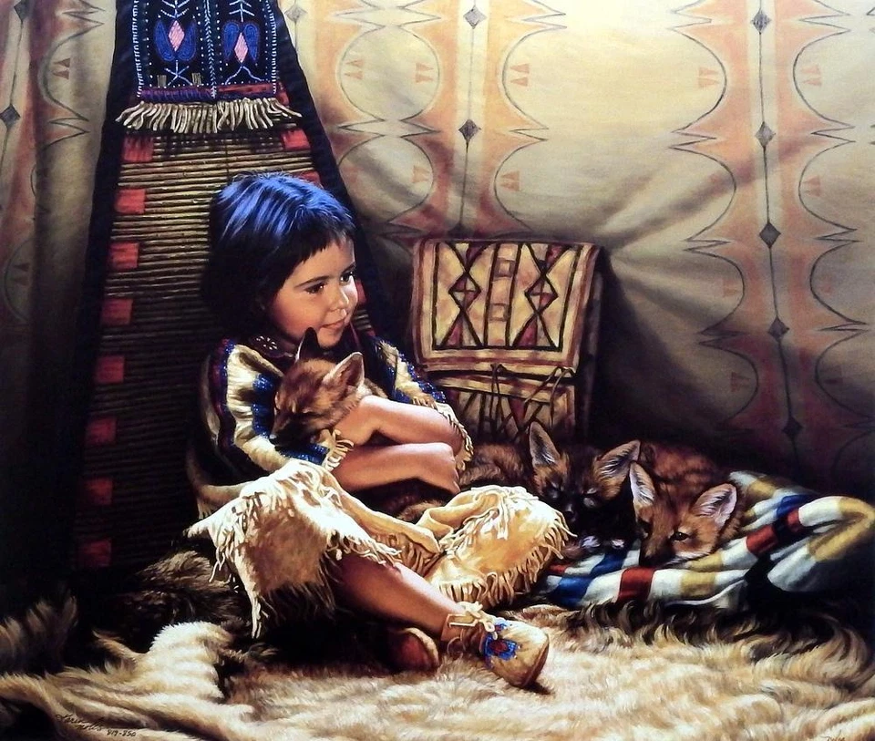 Karen Noles "Teepee Tender" SN Print Image size 21" x 16"