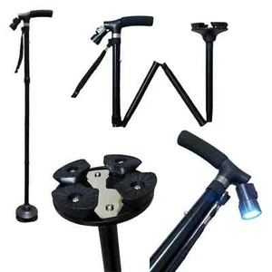 Foldable Walking Stick With Led Light Disability Heavy Duty Cane Torch Aluminium - Picture 1 of 17