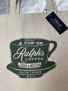 New POLO Ralph Lauren tote Canvas Coffee Shopping Bag Beige Green Travel Beach - Picture 1 of 4