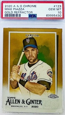 2020 Topps Chrome Allen & Ginter Mike Piazza Gold Refr. #/50 SP PSA 10 💎 Pop 1 - Image 1 of 4