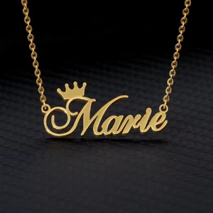 Custom Name Link Chain Crown Necklace Pendant Lobster Clasp Letters Cursive Gift - Picture 1 of 5