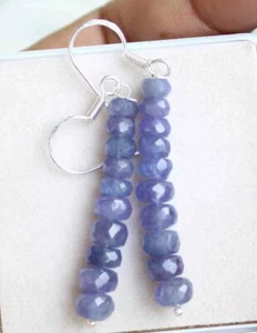 Pendientes colgantes de plata de ley 925 de 29,20 quilates con cuentas de piedras preciosas de tanzanita joyería - Imagen 1 de 3