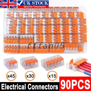 90X For Wago 221 Electrical Connectors Wire Block Clamp Terminal Cable Reusable - Picture 1 of 12
