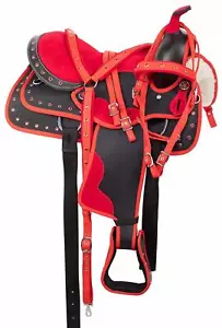 Premium Western Cordura Red Crystal Barrel Racer Horse Saddle - Rodeo Trail Tack - Picture 1 of 7