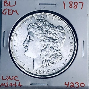 1887 BU GEM MORGAN SILVER DOLLAR UNC MS+++ U.S. MINT RARE COIN 4230 - Picture 1 of 3