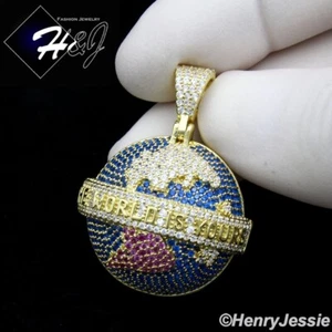 925 STERLING SILVER ICY CZ GOLD PLATED "WORLD IS YOURS" HALF GLOBE PENDANT*GP525 - Picture 1 of 5