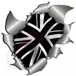 XXL Metal Rip Torn Open Black Union Flag Sticker Car 4X4 Truck - Picture 1 of 1