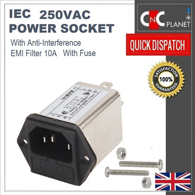 3 Pin IEC Power Socket Mains Plug Fuse Switch 10A 250V EMI Filter Panel Mount UK • 13.95£